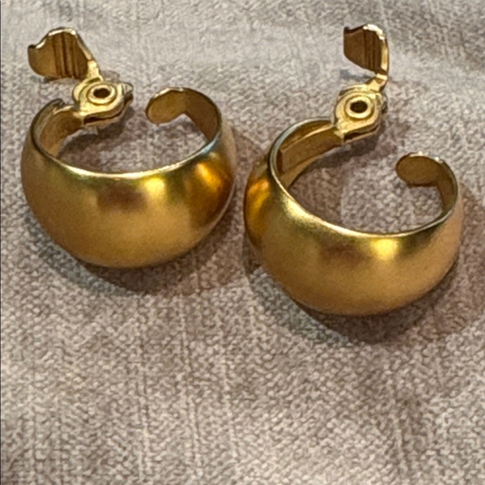Vintage 80’s Monet Matte Gold Dome Hoop Earrings 24kt Clip On Dome
